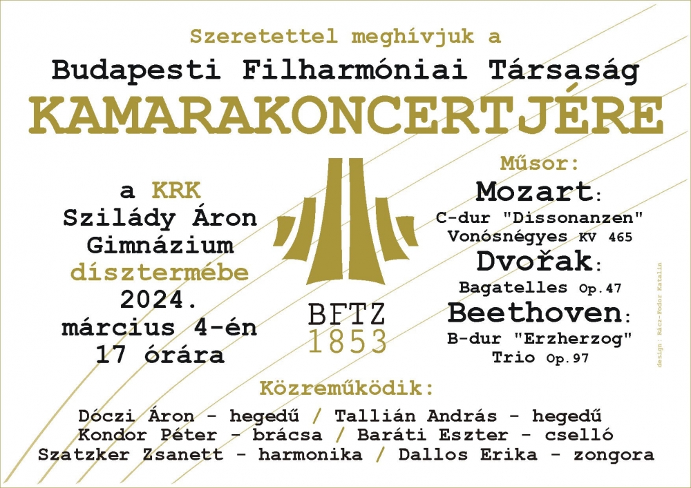Budapesti Filharmóniai társaság kamarakoncertje - Mozart, Dvorak és Beethoven művekkel