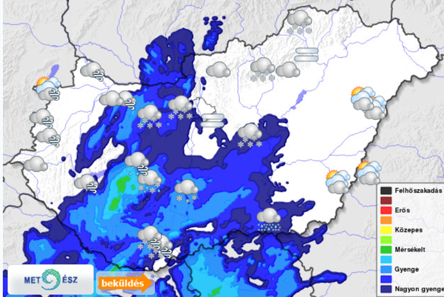 Megyeszerte kiadós csapadék,  havazás várható